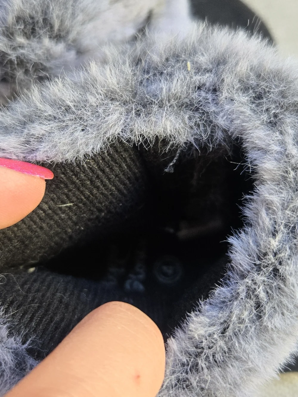 Stepping Stones Cozy Faux Fur Pom Pom Bootie Slippers - Gray and Black